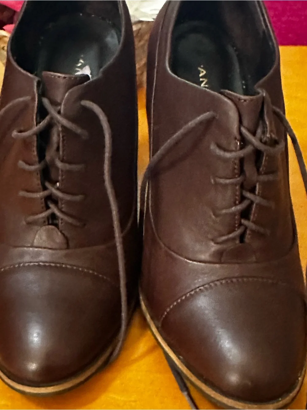 AND Dark Brown Leather Lace-Up Women's Oxford Heels